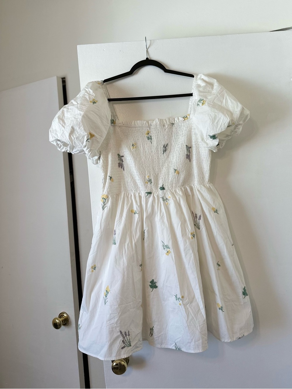 Cider White Dress with Yellow & Green Floral Embroidery